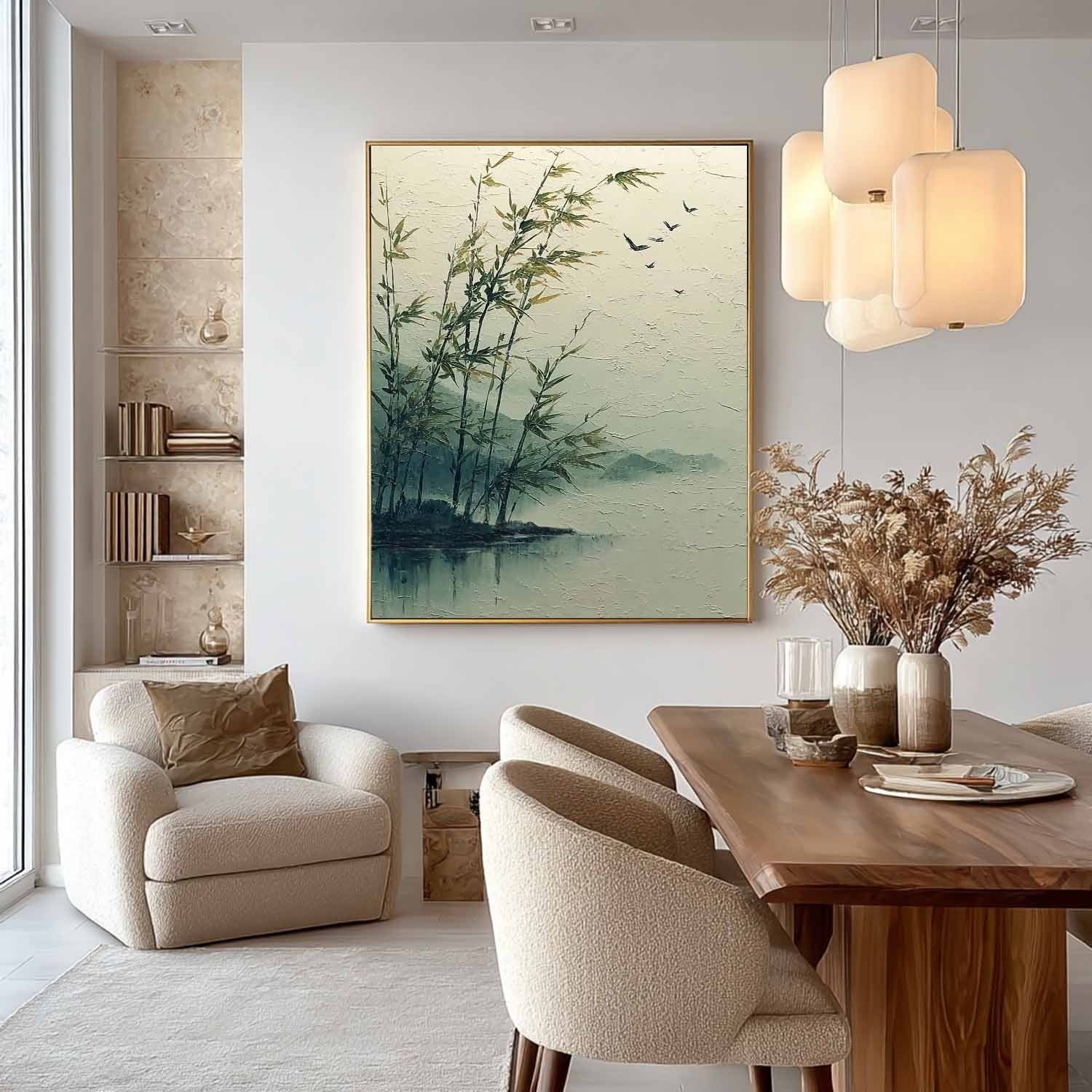 Misty Lakeside Bamboo 3D Impasto Painting - Neutralighting