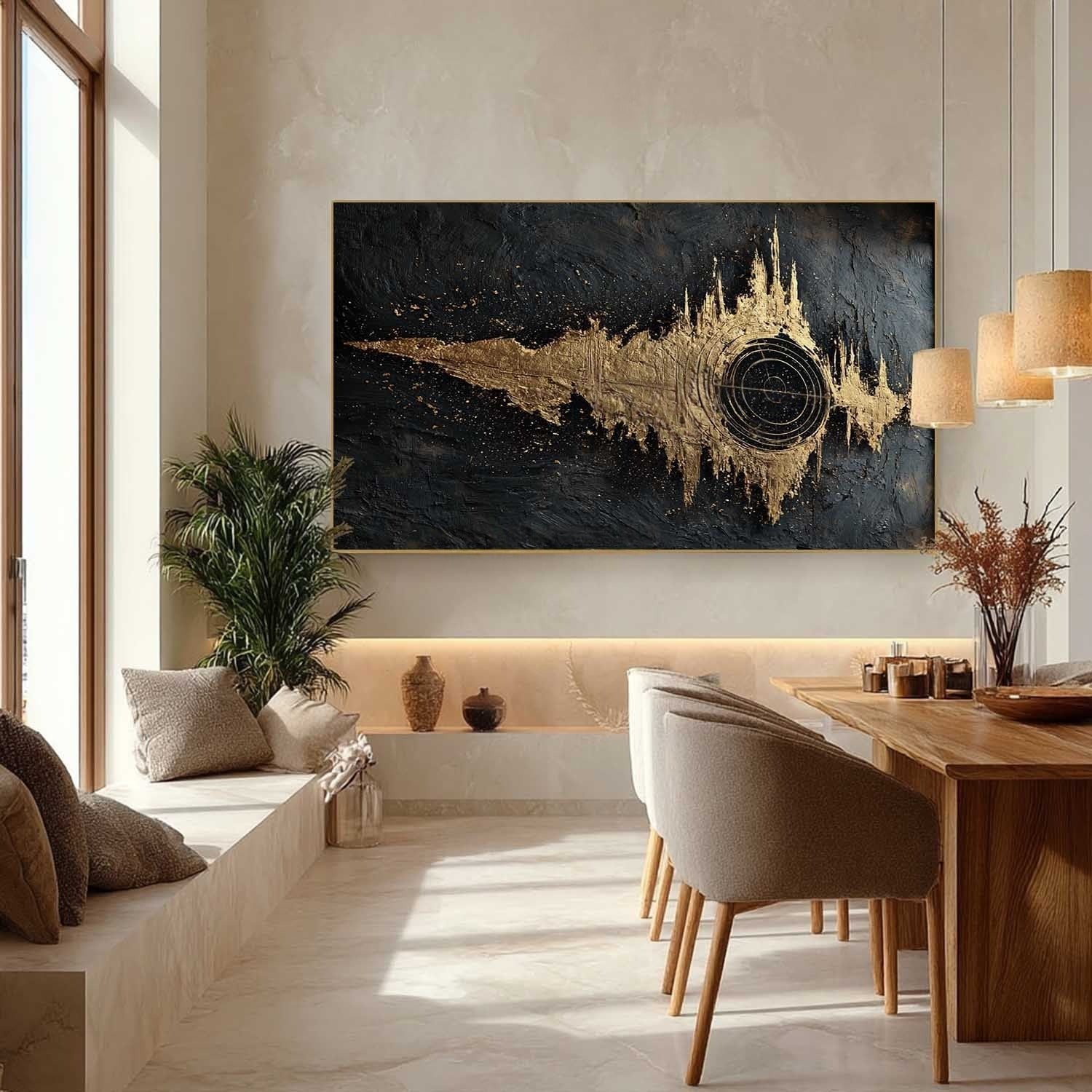 Wall Art Abstract Soundwave Black Gold Painting - Neutralighting