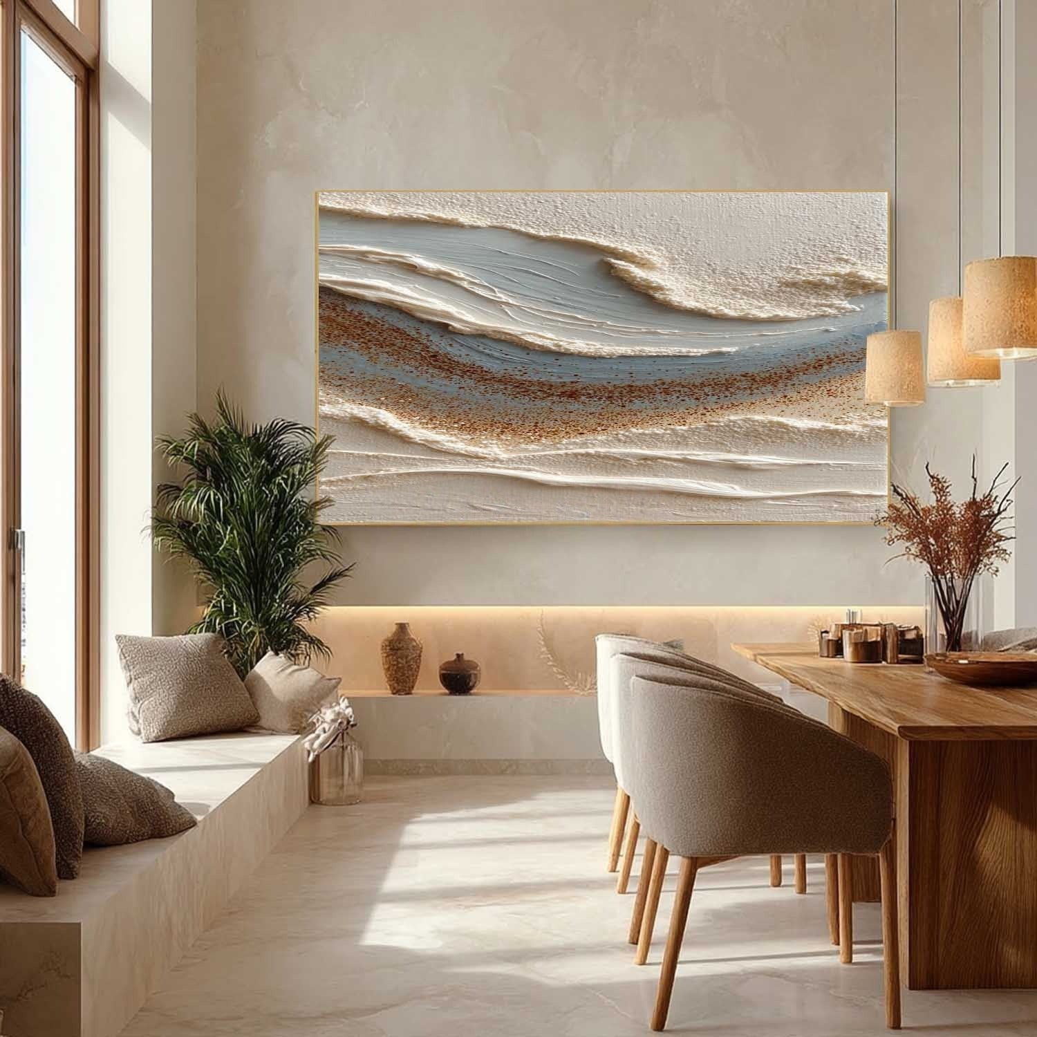 Wall Art Abstract Coastal Sand Wave Beige - Neutralighting