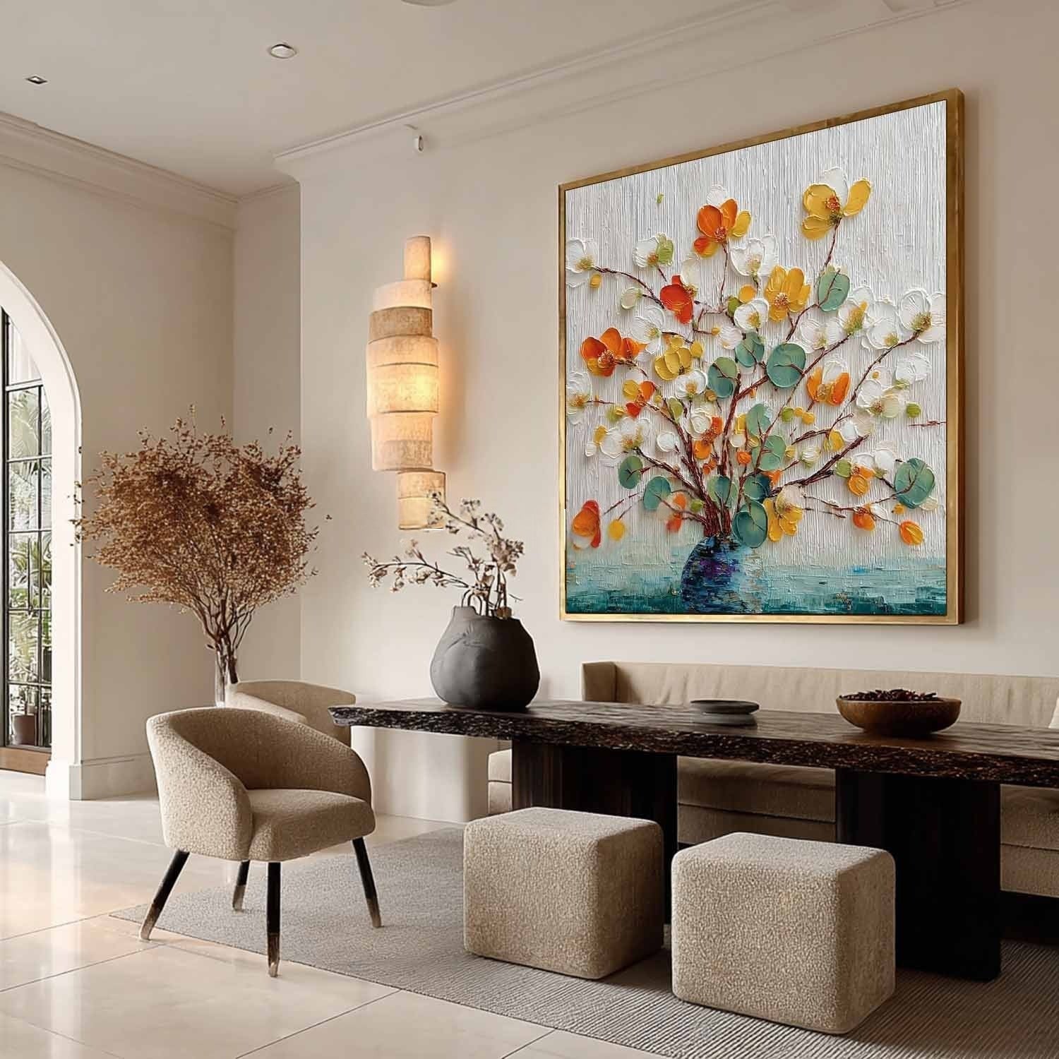 Autumn Blossom in Vase 3D Impasto Painting - Neutralighting