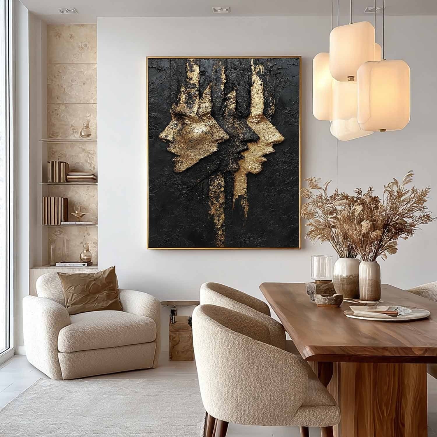 Black Gold Abstract Dual Faces Impasto Painting - Neutralighting