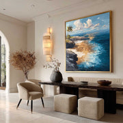 Tropical Cliffside Beach Impasto Painting - Neutralighting