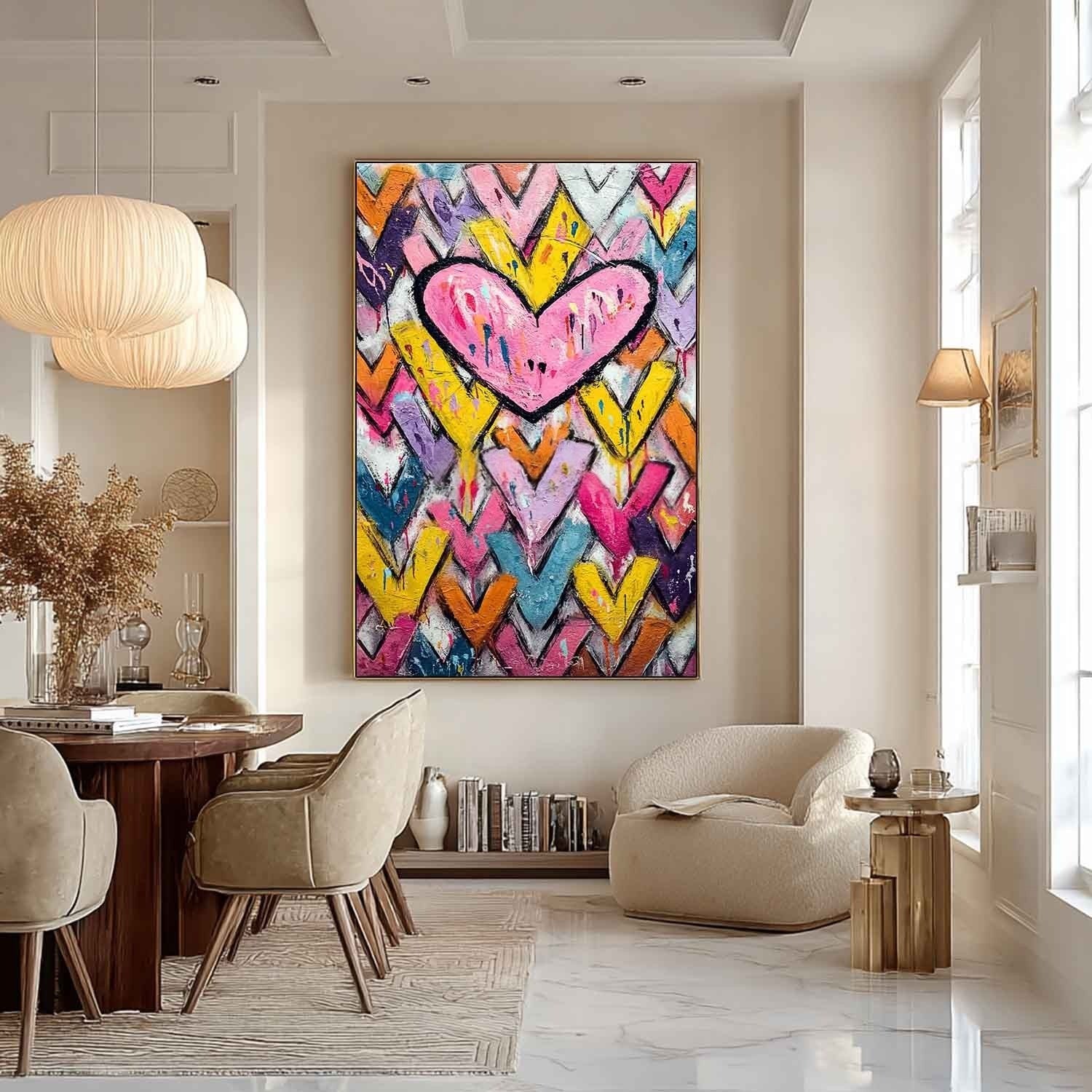 Wall Art Pop Art Pink Heart Colorful Chevron - Neutralighting