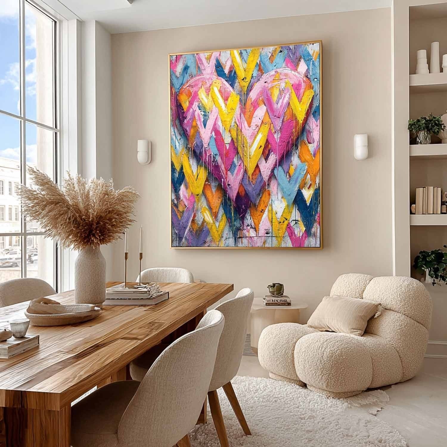 Vibrant Chevron Double Heart Impasto Painting - Neutralighting