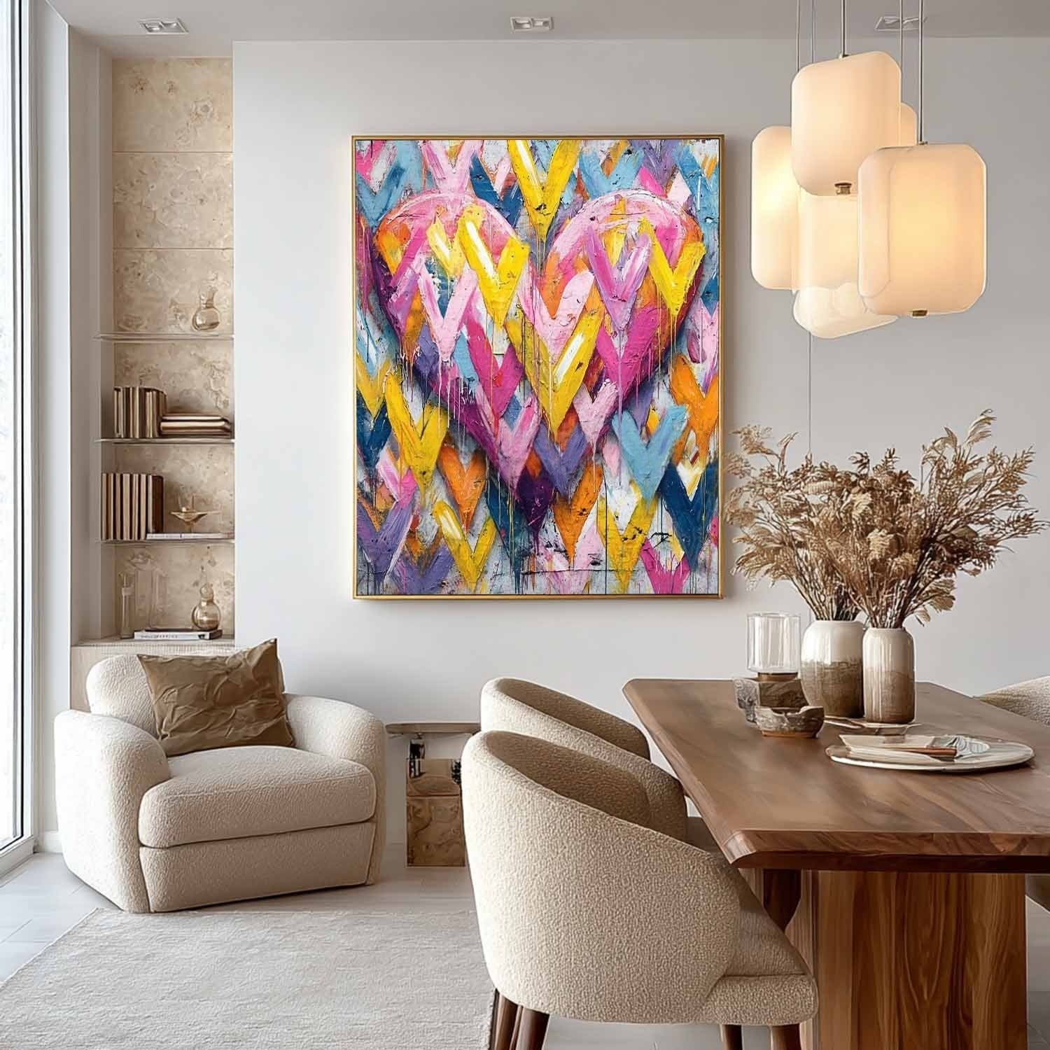 Vibrant Chevron Double Heart Impasto Painting - Neutralighting