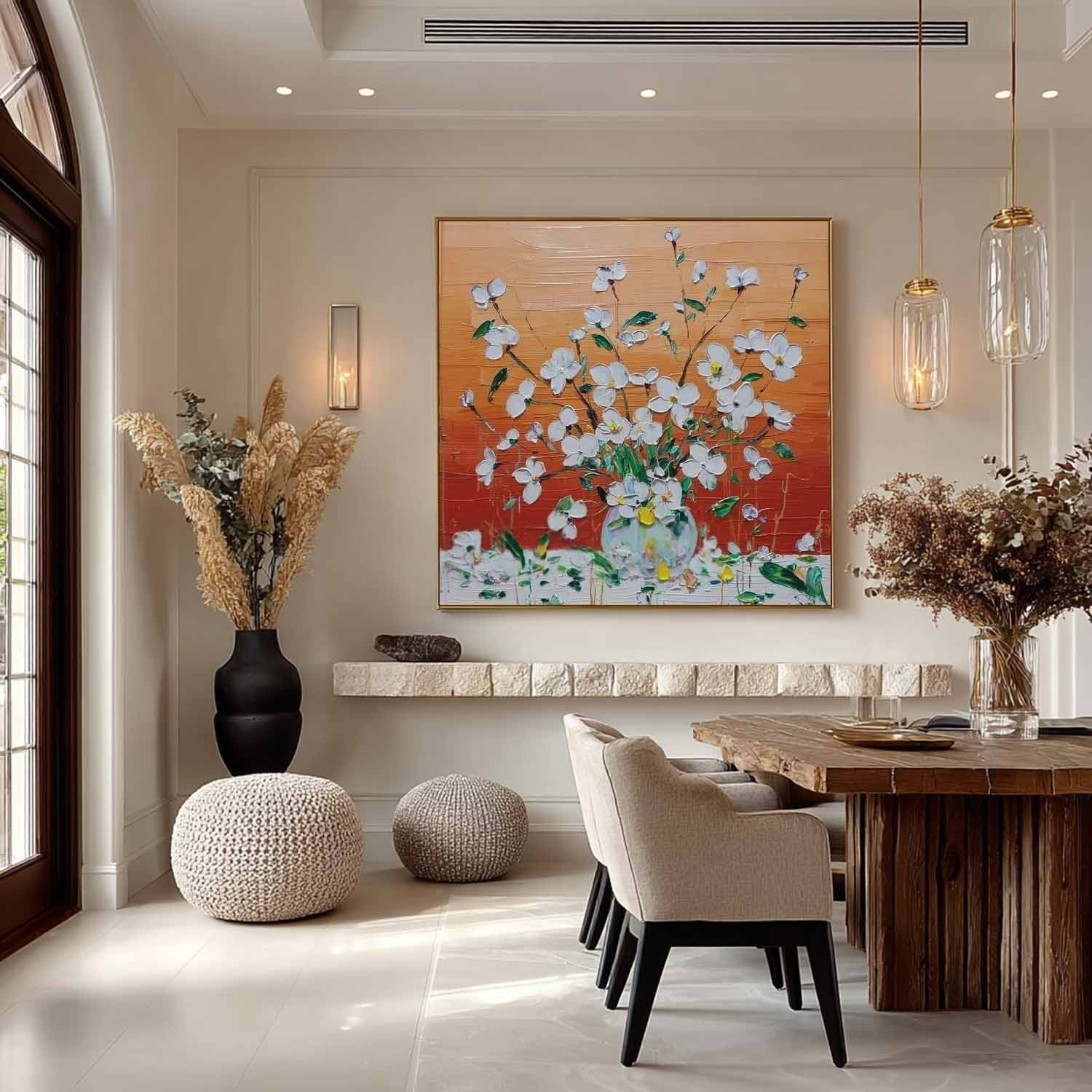 White Floral Bouquet 3D Impasto Painting - Neutralighting