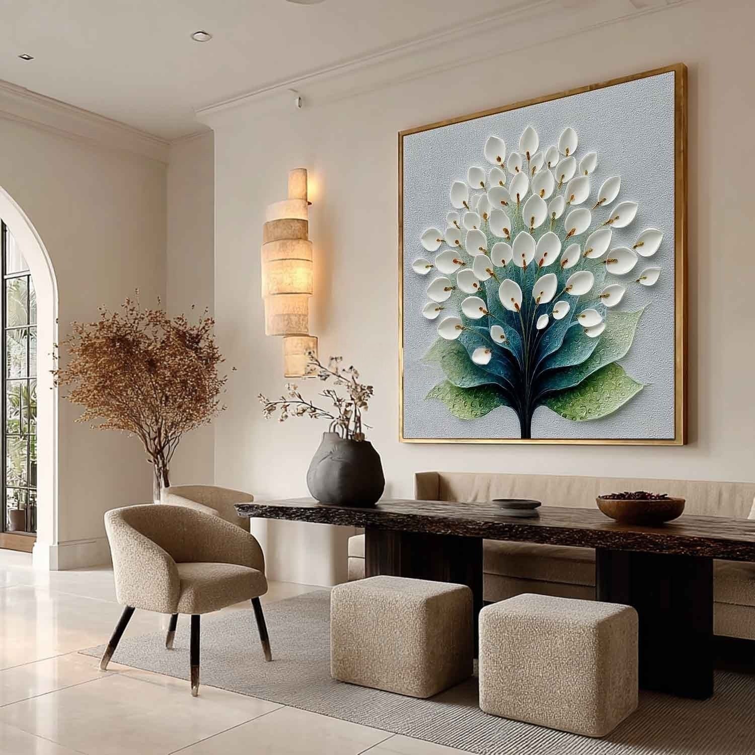 White Calla Lily Tree 3D Textured Painting - Neutralighting