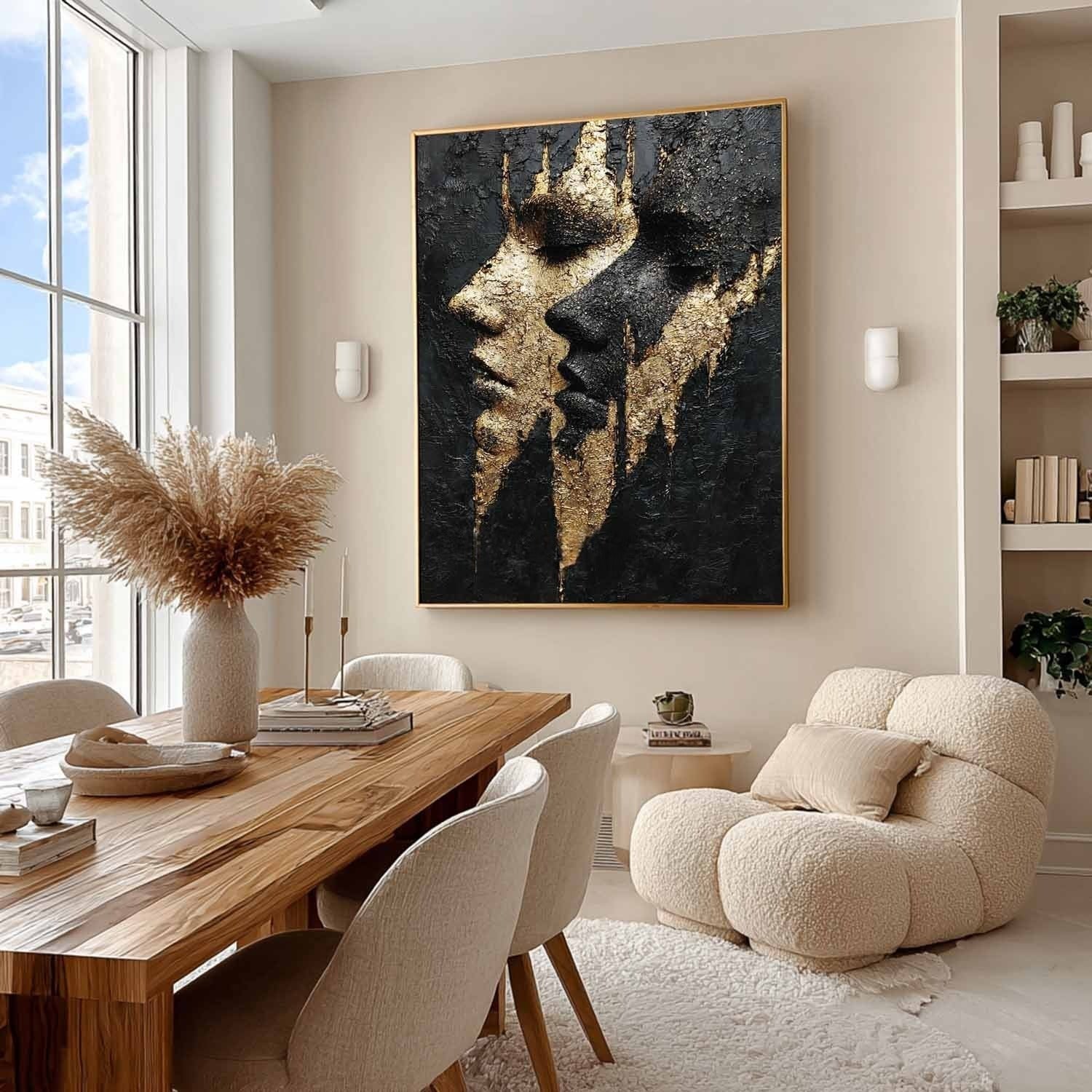 Yin-Yang Lovers Black Gold Impasto Painting - Neutralighting