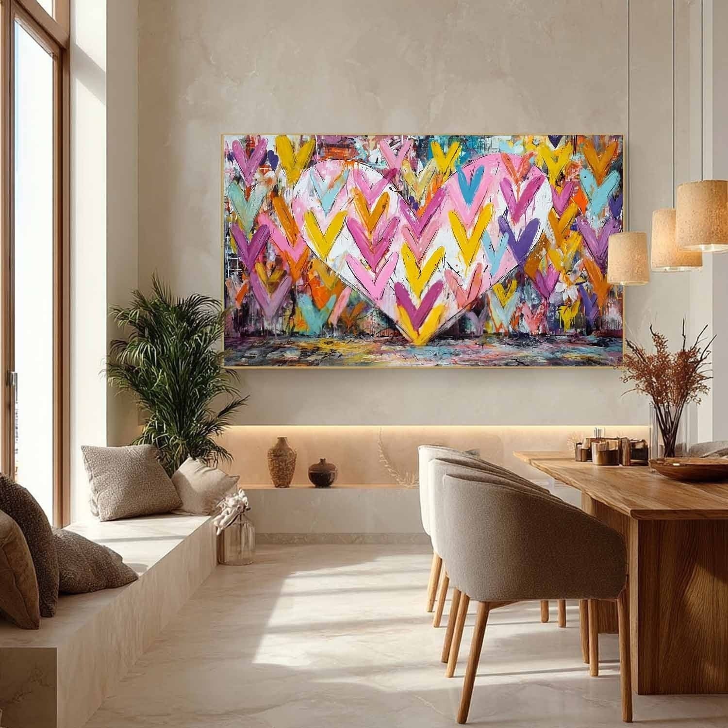 Vibrant Chevron Heart Impasto Painting - Neutralighting