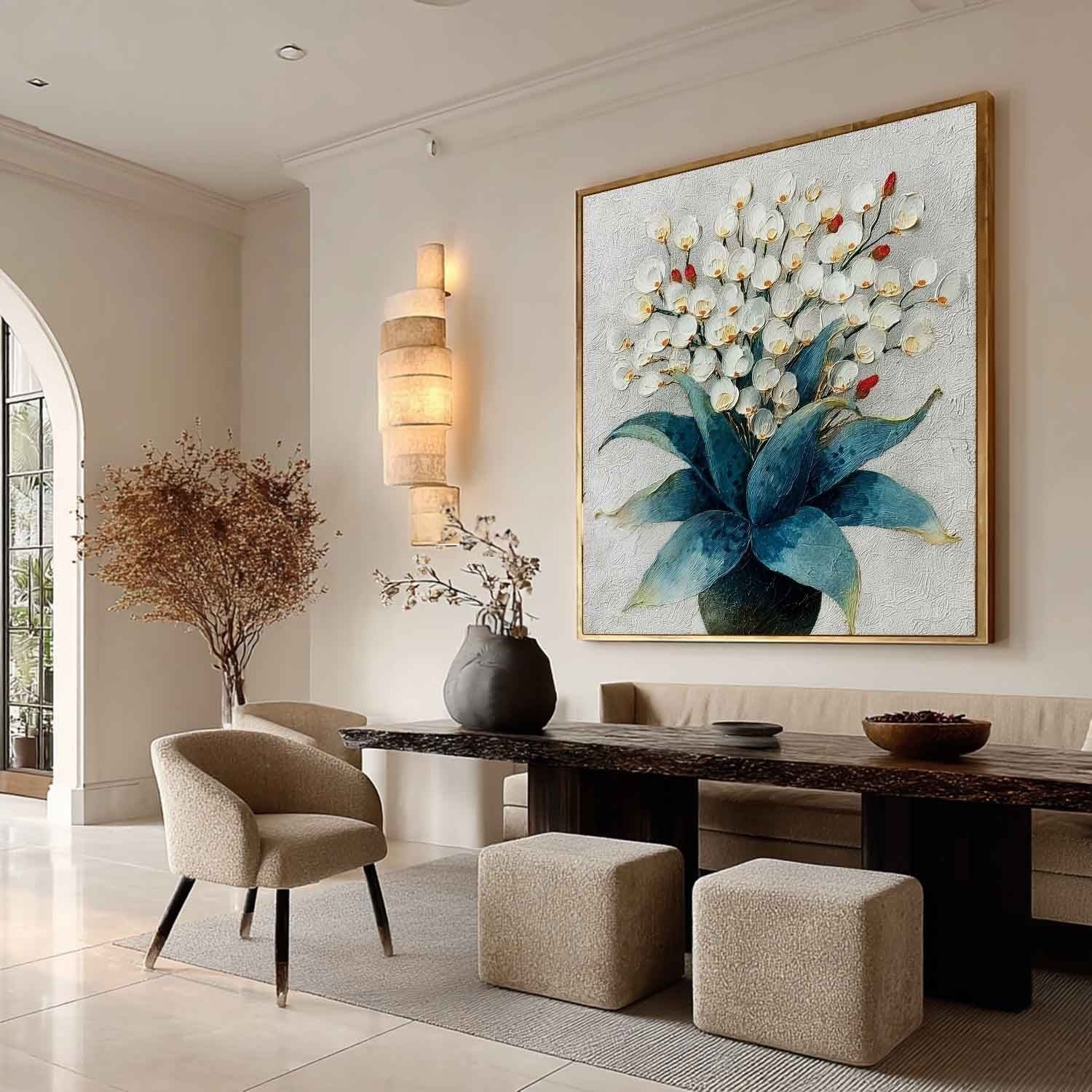 White Orchid Bouquet Impasto Painting - Neutralighting
