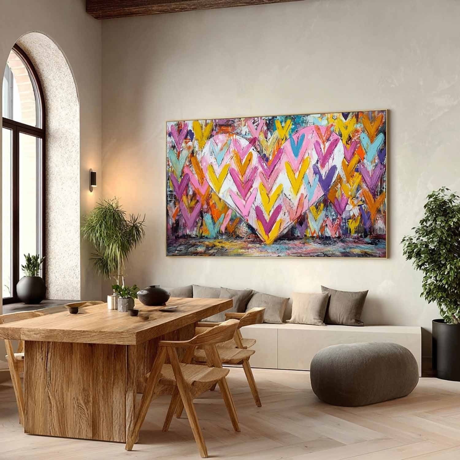 Vibrant Chevron Heart Impasto Painting - Neutralighting