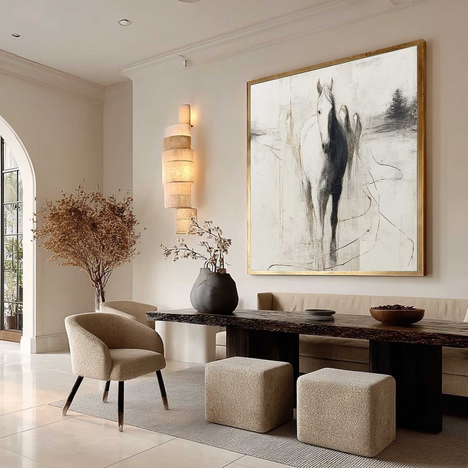 Wall Art Monochrome Horse Sketch Animal - Neutralighting