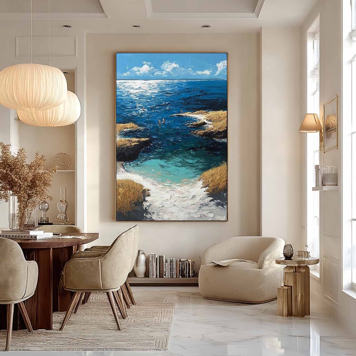 Sunlit Coastal Cove Impasto Painting - Neutralighting