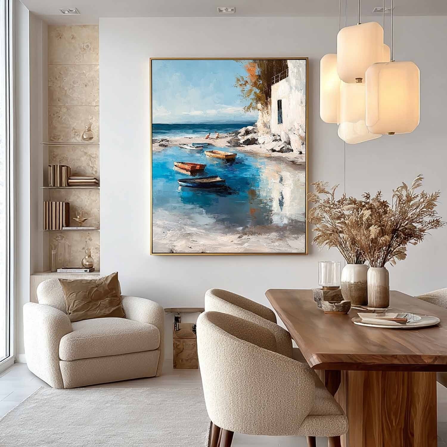 Wall Art Mediterranean Coastal Boats Beach - Neutralighting
