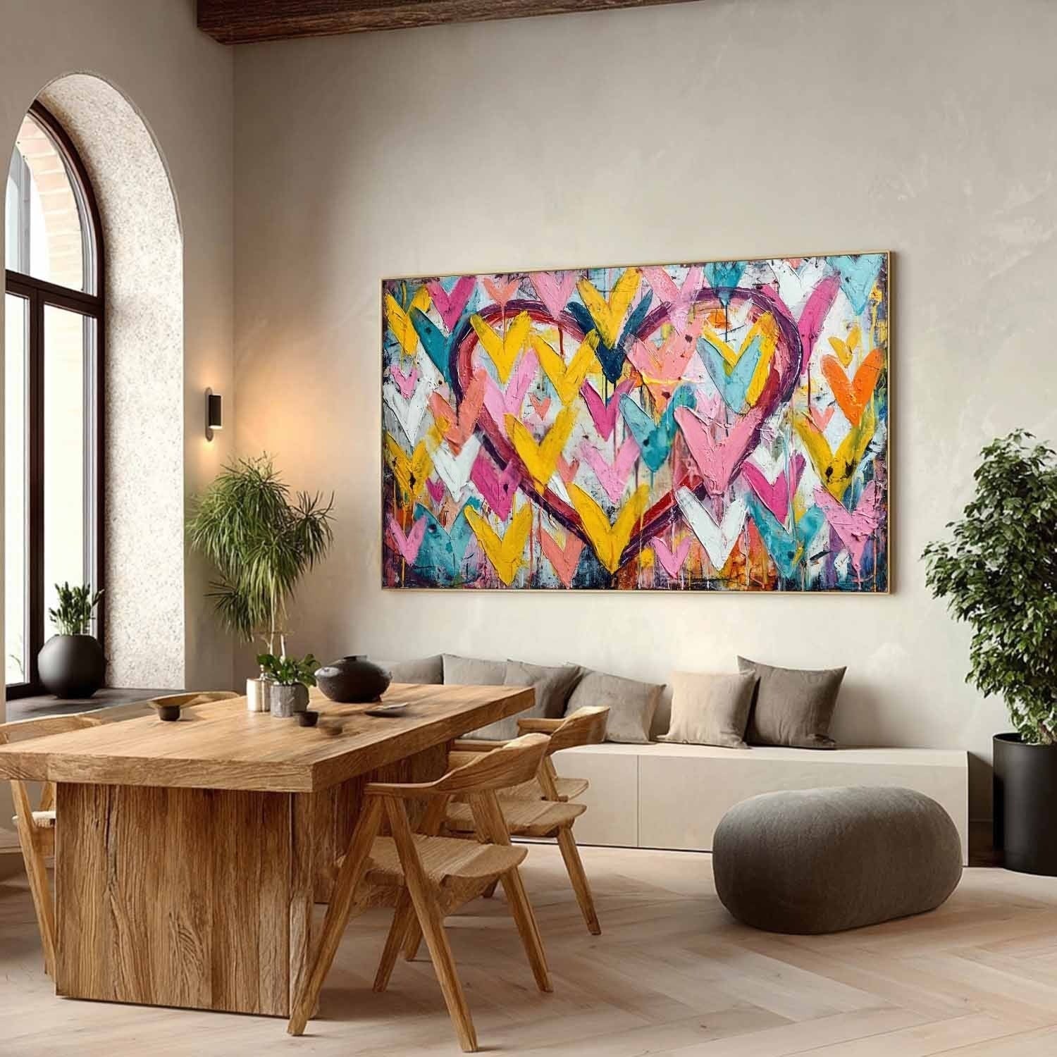 Double Chevron Heart Impasto Painting - Neutralighting
