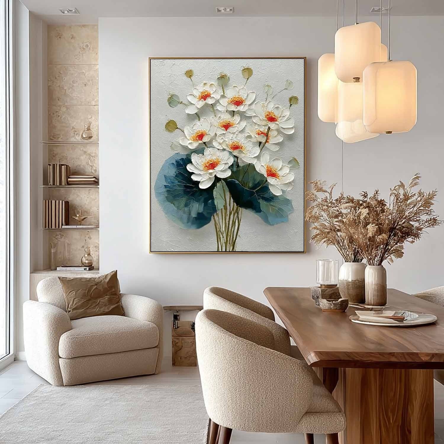 White Lotus Bouquet Impasto Painting - Neutralighting