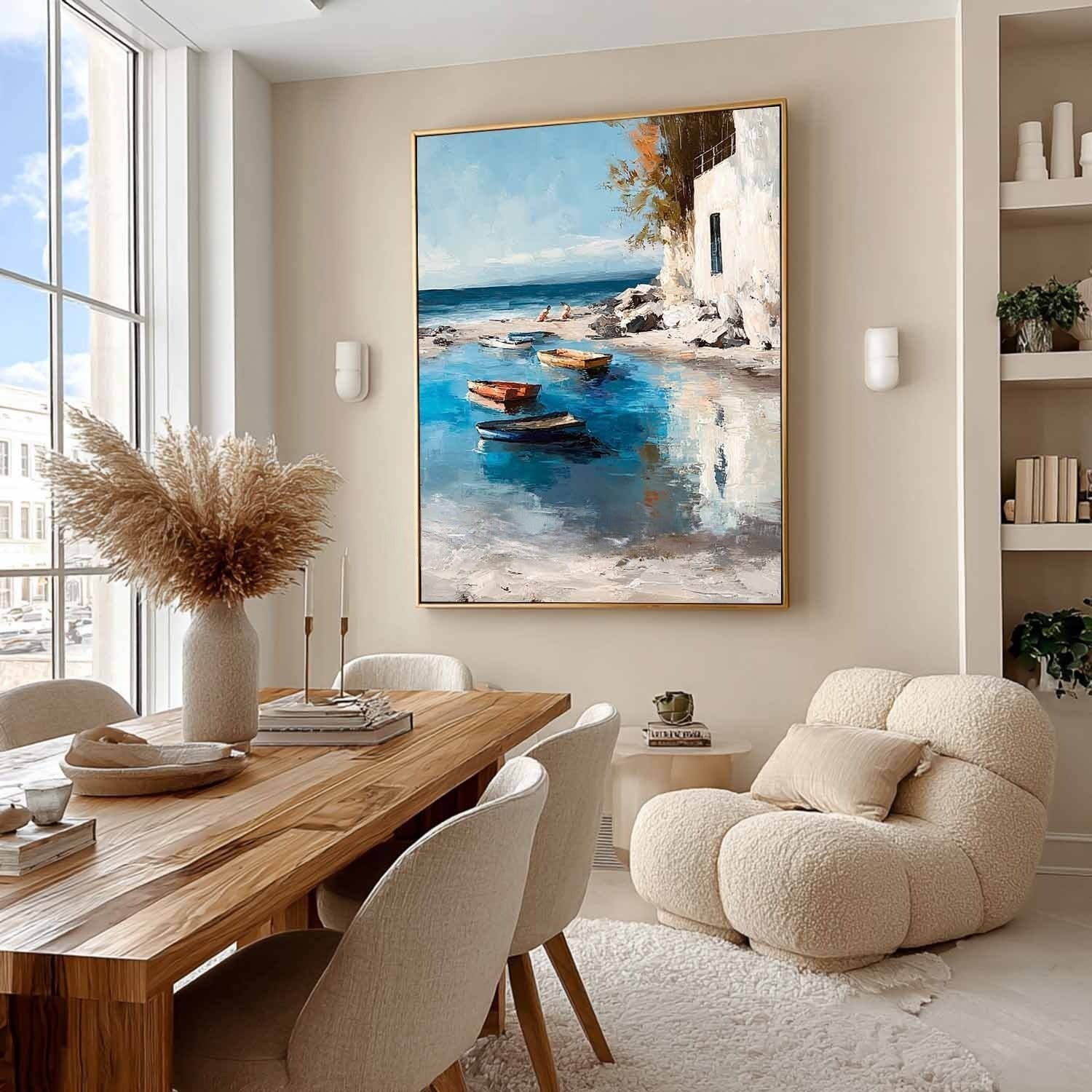 Wall Art Mediterranean Coastal Boats Beach - Neutralighting