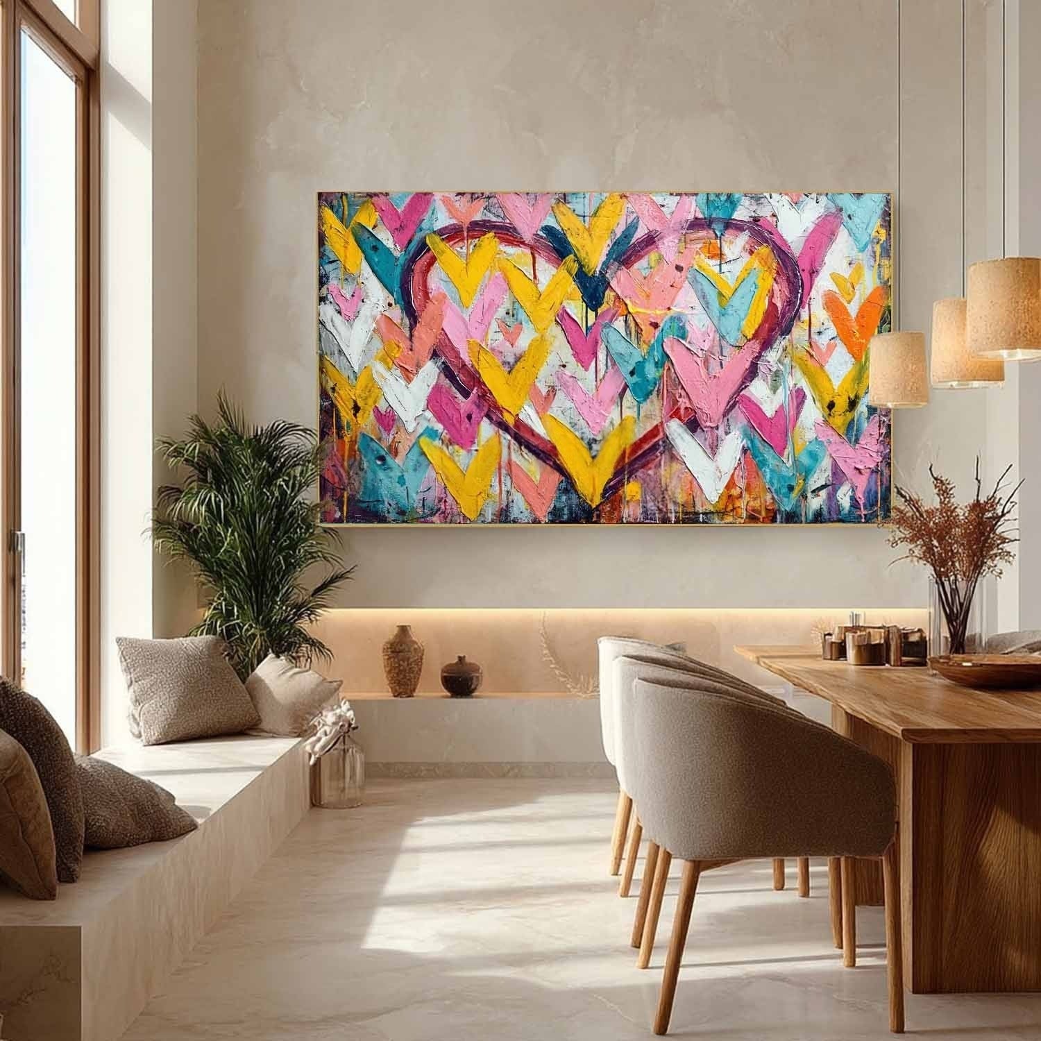 Double Chevron Heart Impasto Painting - Neutralighting