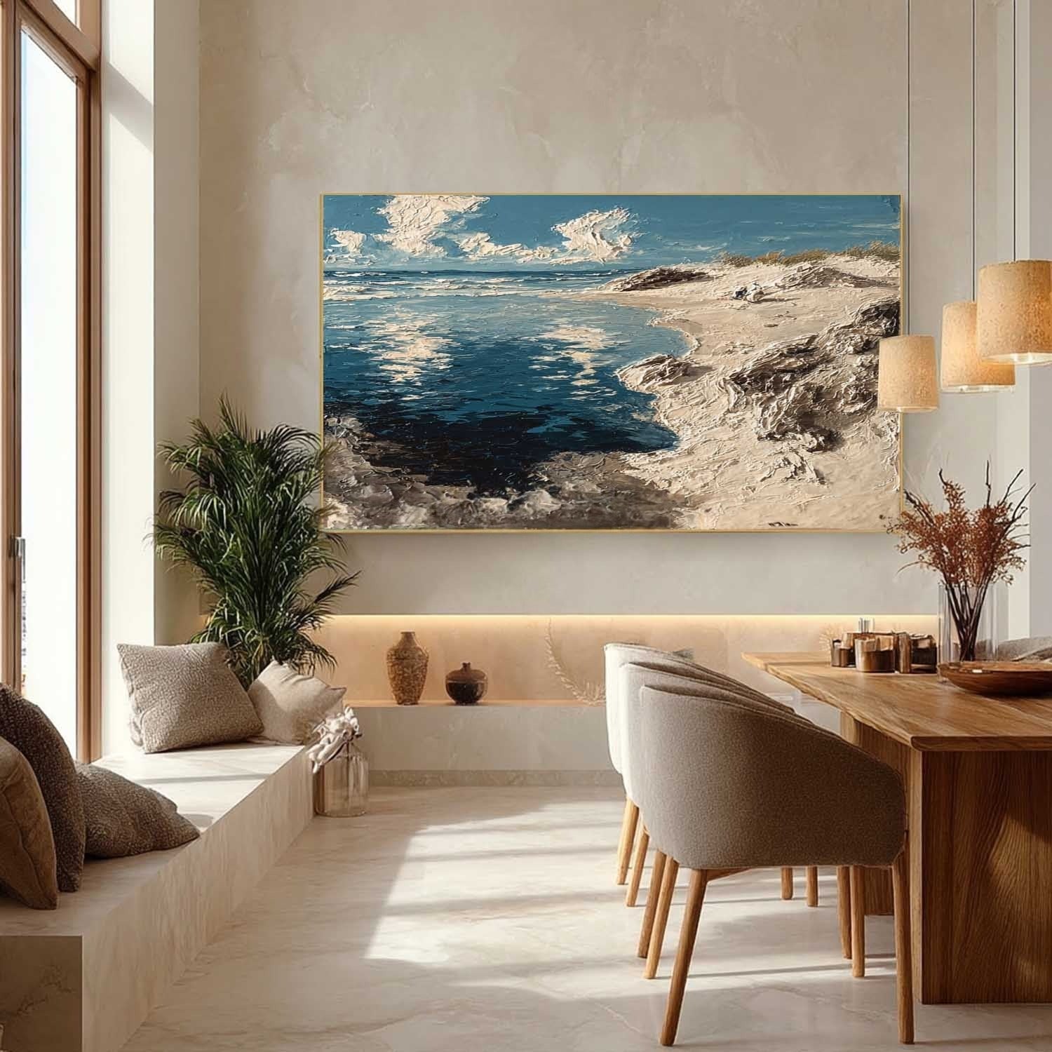 Sunny Dune Beach Impasto Painting - Neutralighting