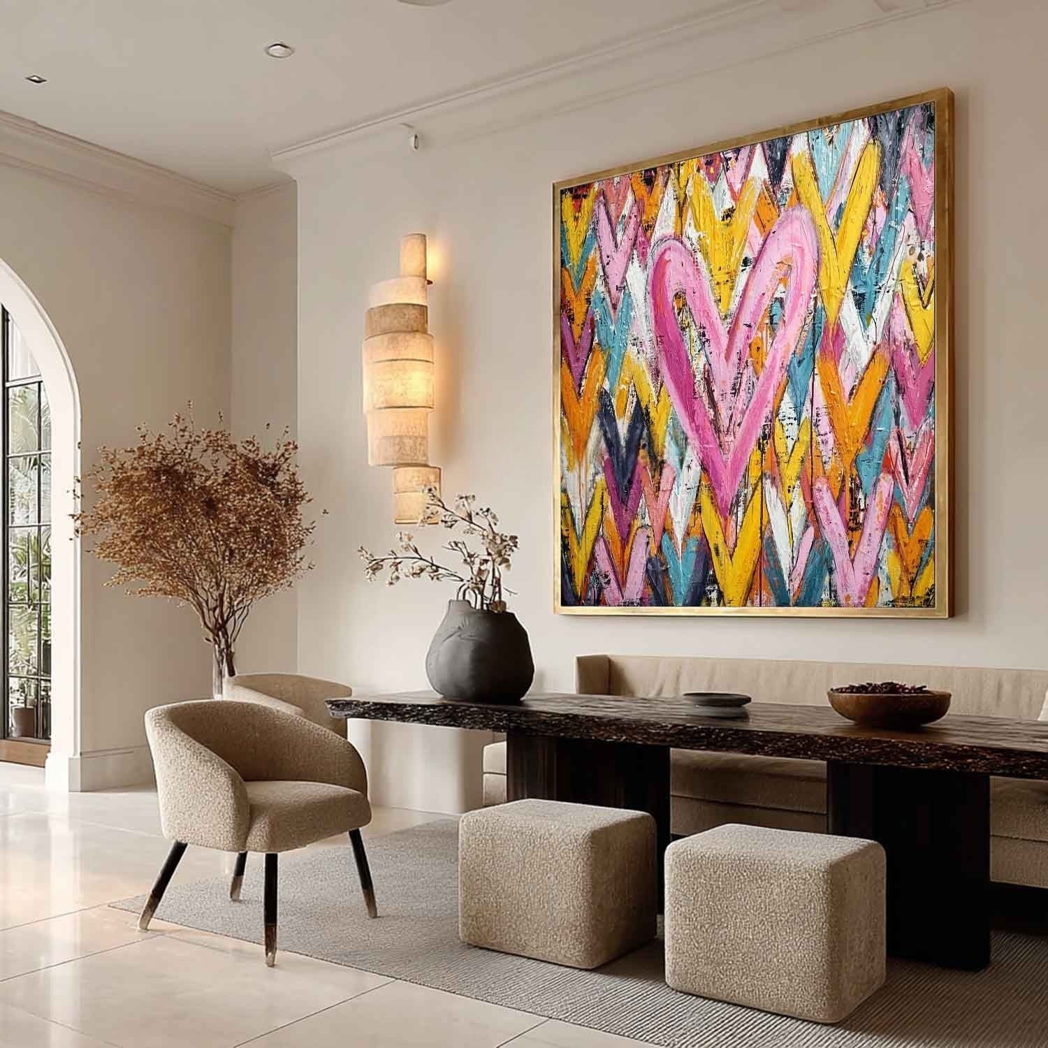 Chevron Heart Pop Art Impasto Painting - Neutralighting