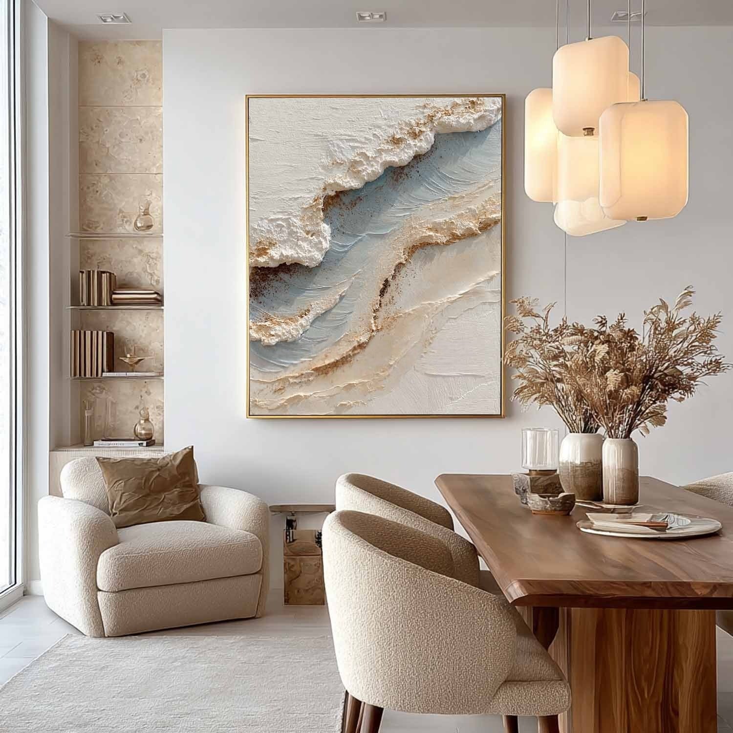 Wall Art Abstract Coastal Wave Beige Blue - Neutralighting