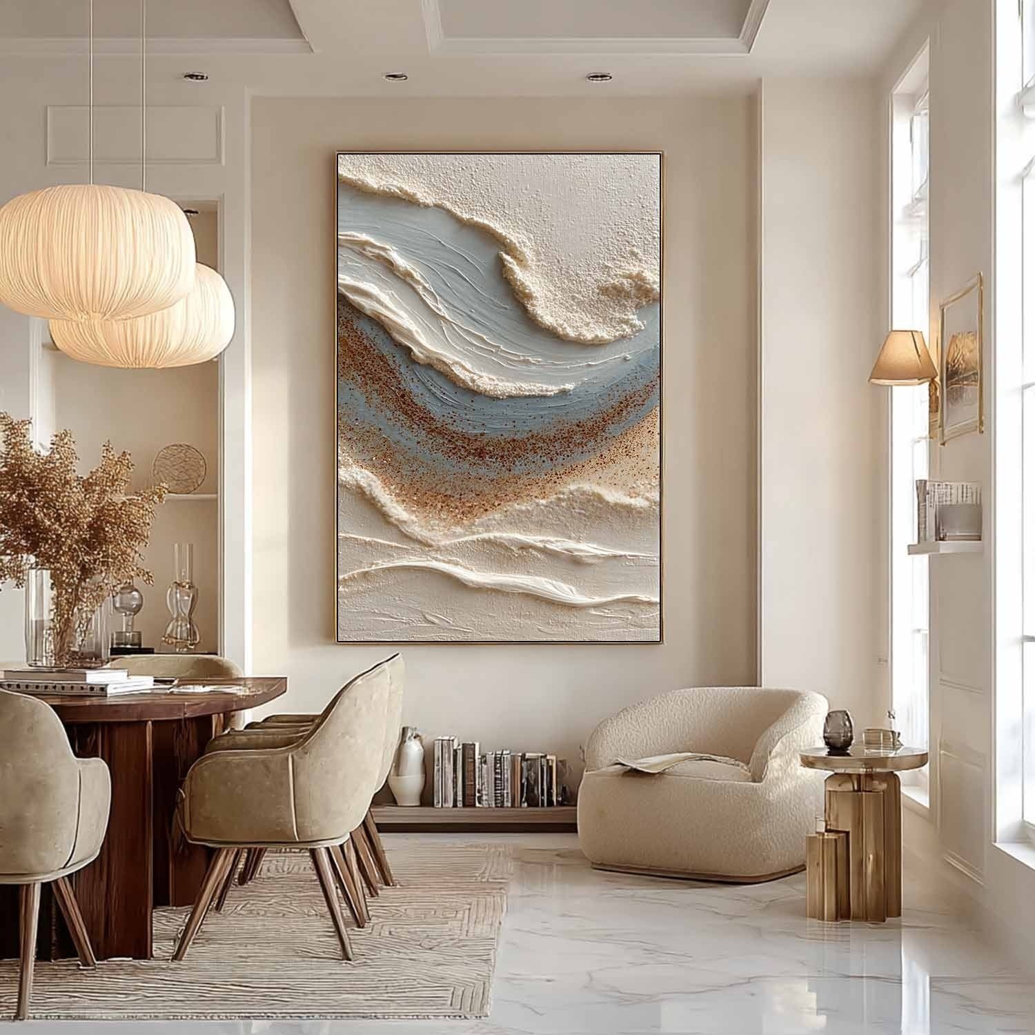 Wall Art Coastal Wave Impasto Beach Scene - Neutralighting