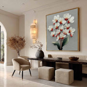 White Cherry Blossom 3D Textured Painting - Neutralighting