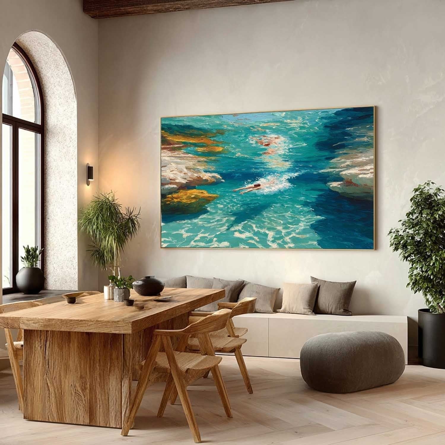 Wall Art Turquoise Cove Swimmers Impasto - Neutralighting