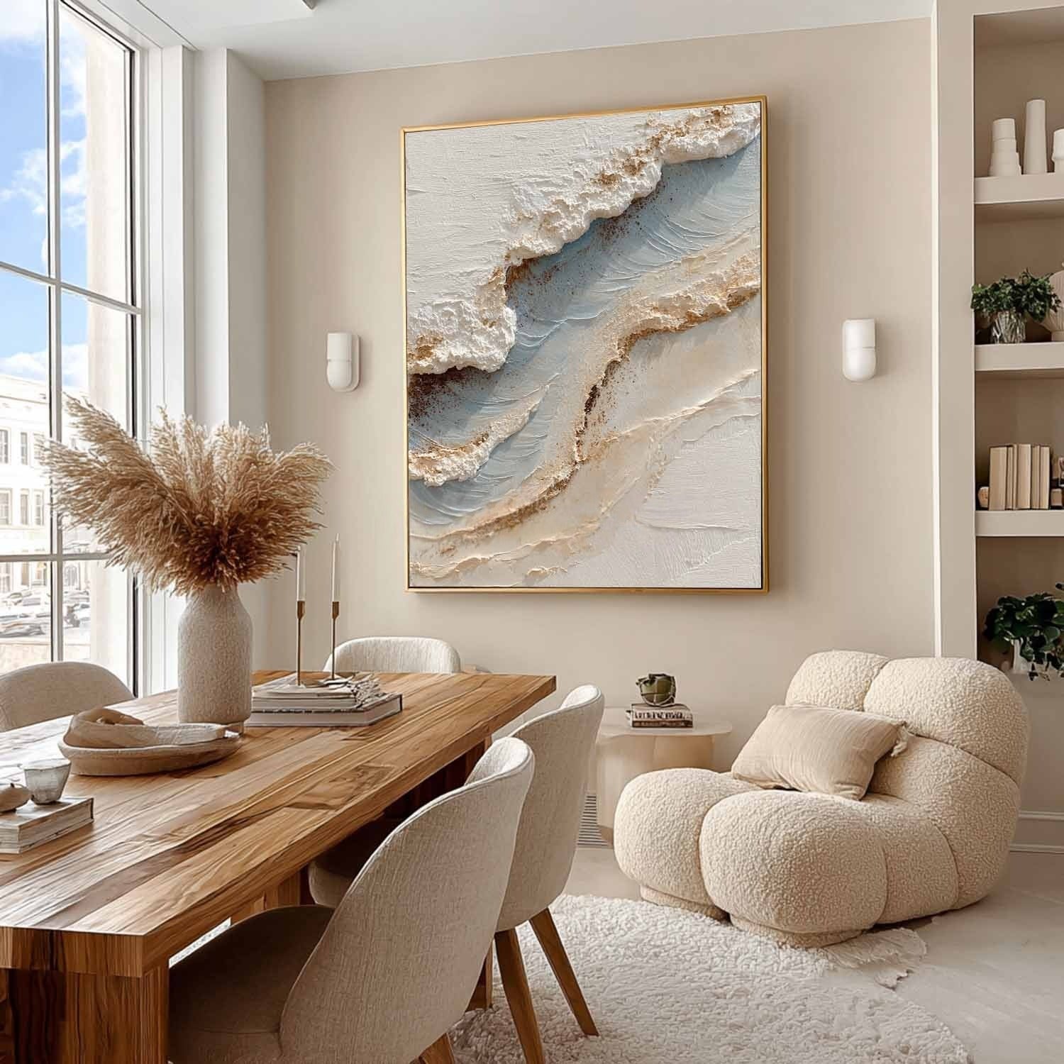 Wall Art Abstract Coastal Wave Beige Blue - Neutralighting