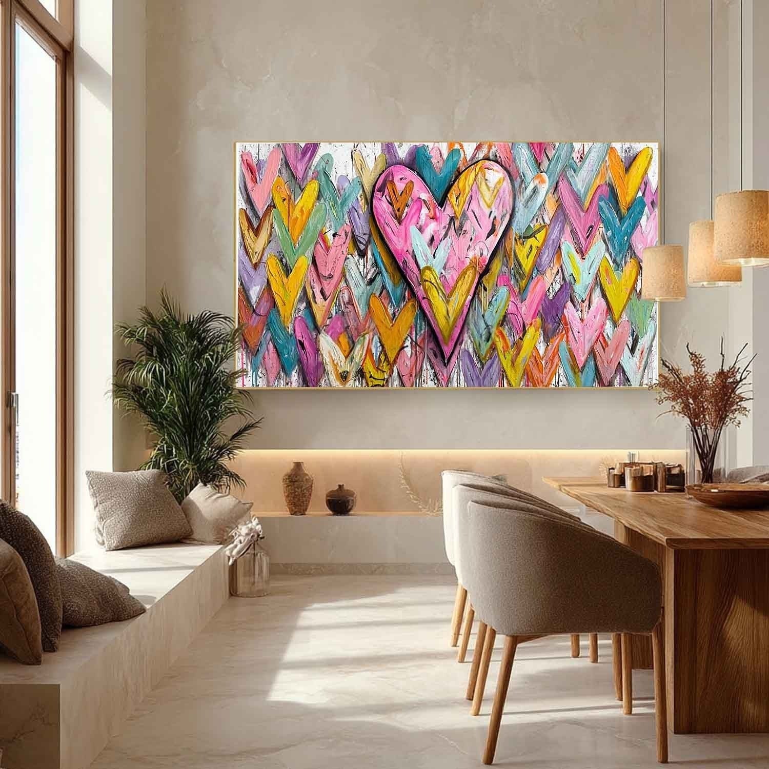 Wide Chevron Heart Impasto Painting - Neutralighting