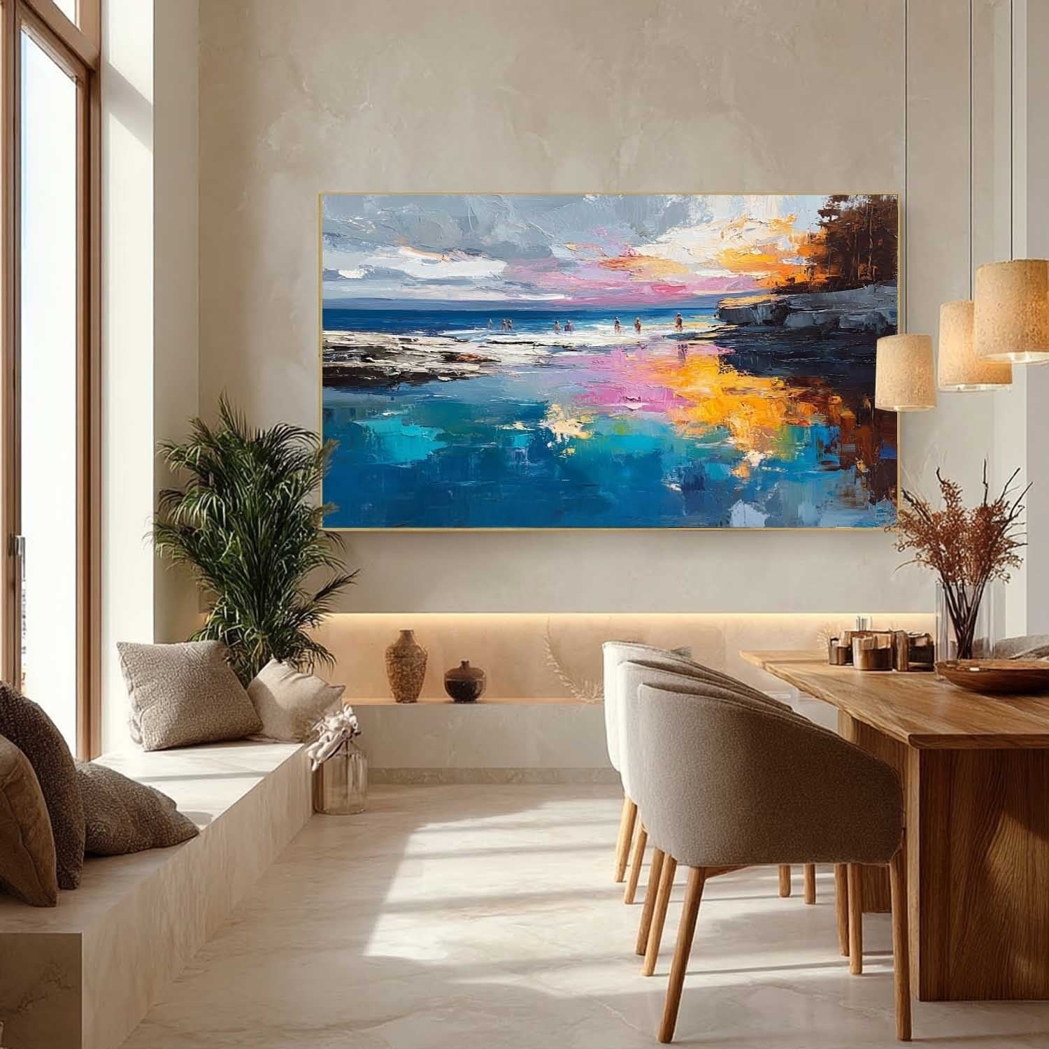 Vibrant Coastal Sunset Impasto Painting - Neutralighting