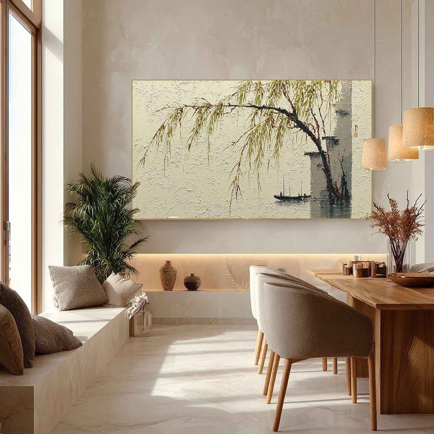 Wall Art Jiangnan Water Town Willow Boat - Neutralighting