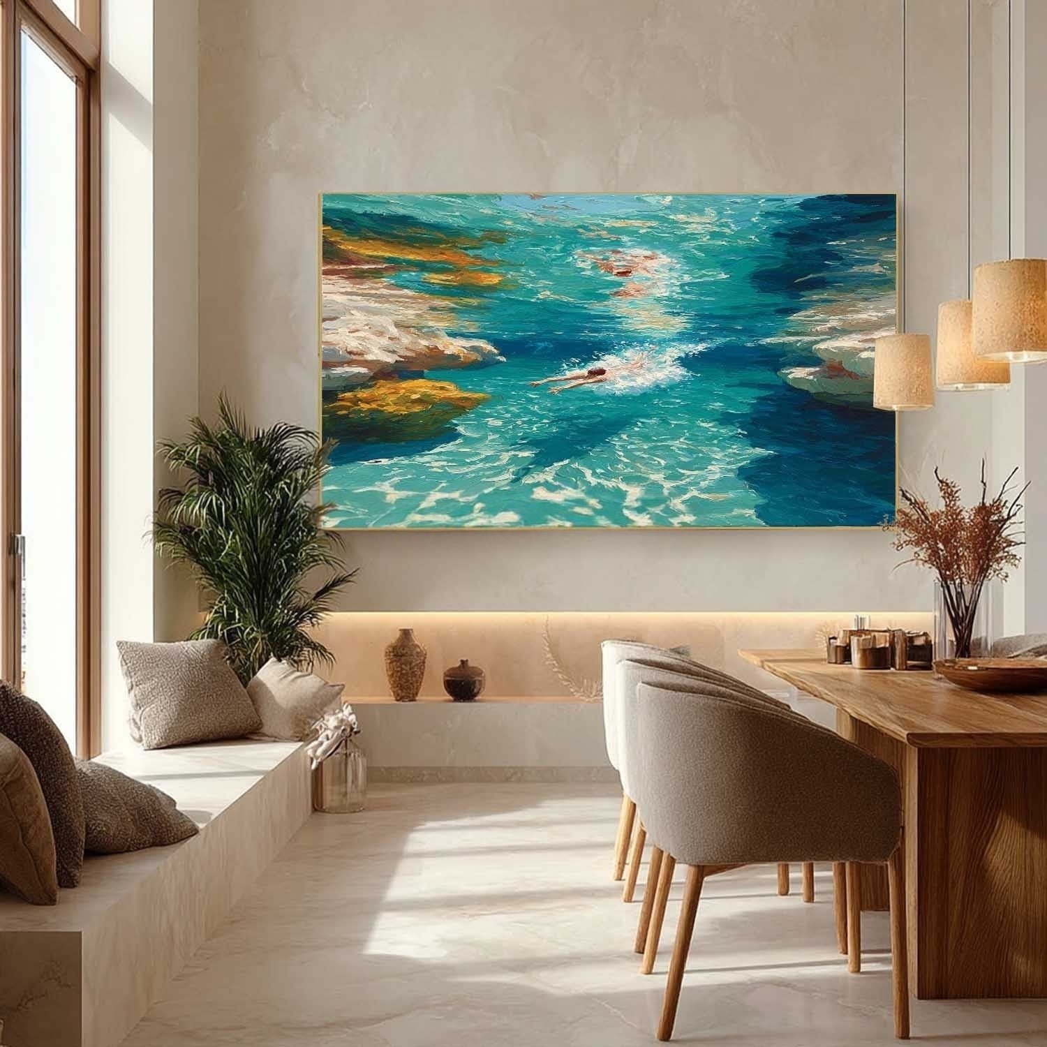 Wall Art Turquoise Cove Swimmers Impasto - Neutralighting
