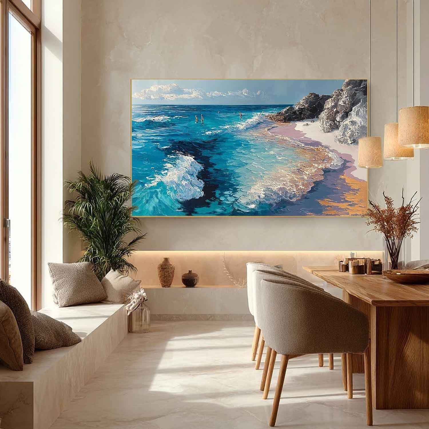 Coastal Beach Scene Impasto Painting - Neutralighting