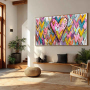 Wide Chevron Heart Impasto Painting - Neutralighting