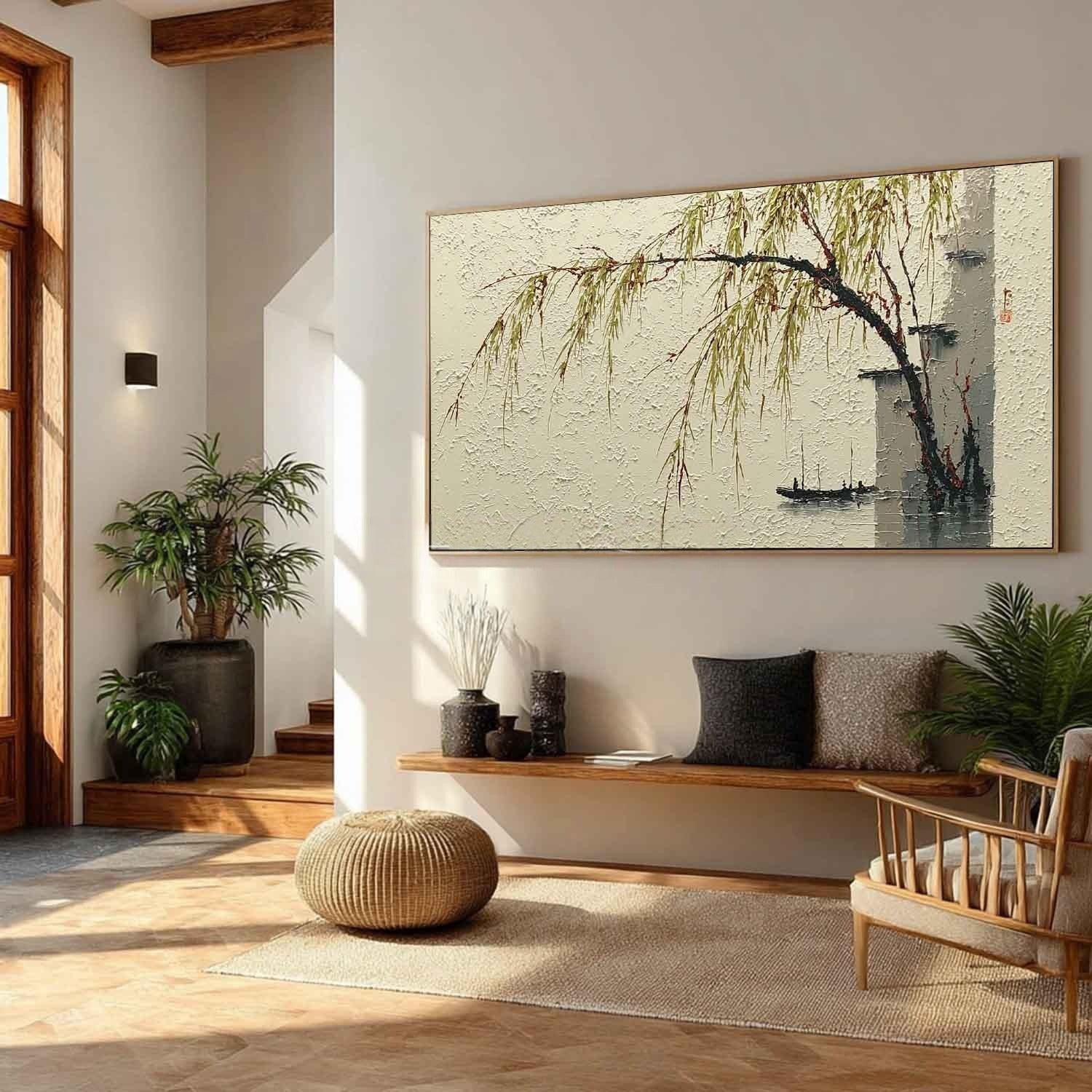Wall Art Jiangnan Water Town Willow Boat - Neutralighting