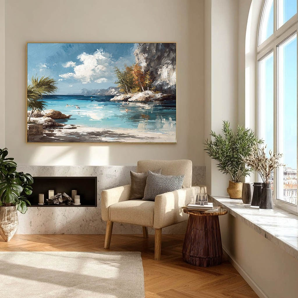 Tropical Cliffside Bay Impasto Painting - Neutralighting