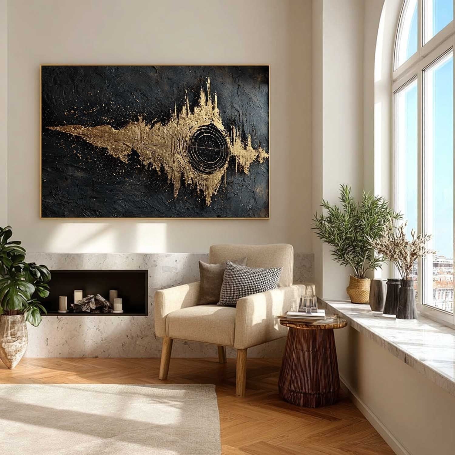 Wall Art Abstract Soundwave Black Gold Painting - Neutralighting