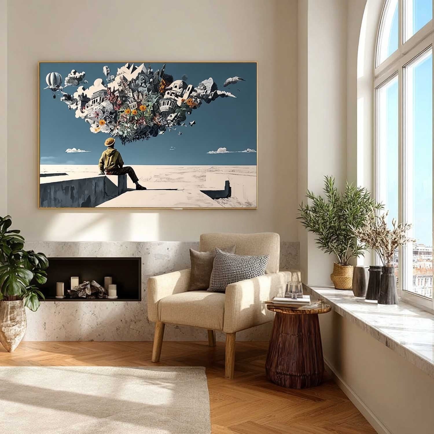 Wall Art Surreal Man Dreaming Floating - Neutralighting