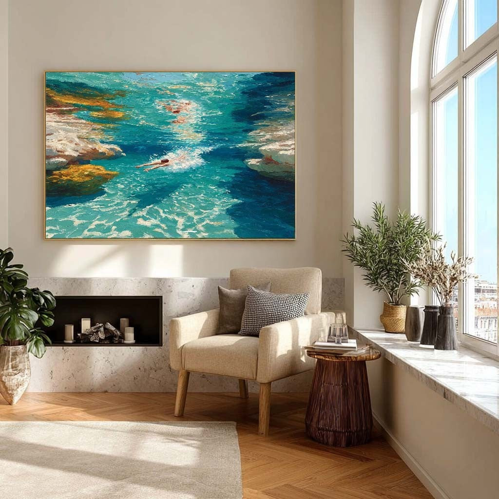 Wall Art Turquoise Cove Swimmers Impasto - Neutralighting