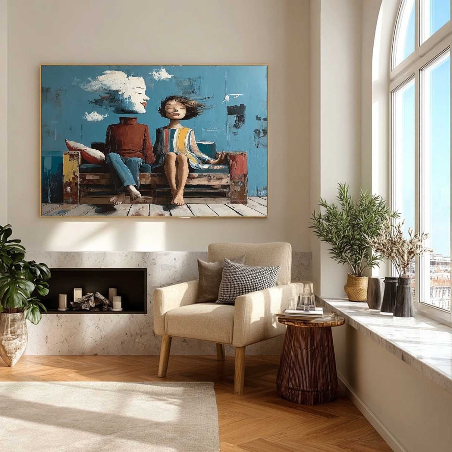 Surreal Couple Cloud Portrait Art Oil Painting - Neutralighting