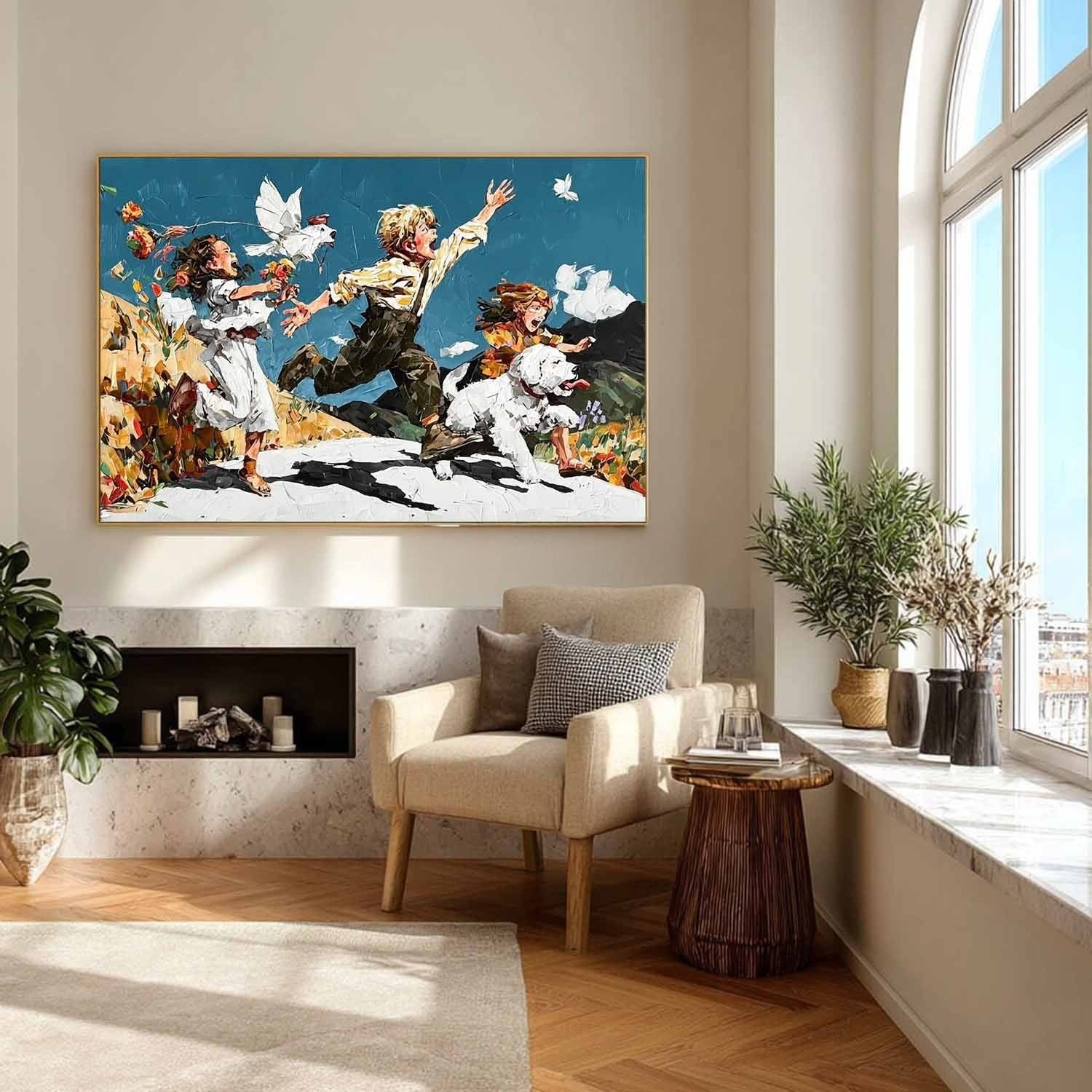 Joyful Children Running Impasto Painting - Neutralighting