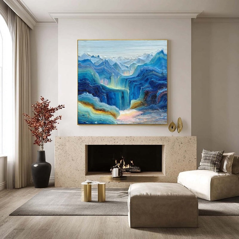 Wall Art Impressionist Blue Waterfall Mountain - Neutralighting
