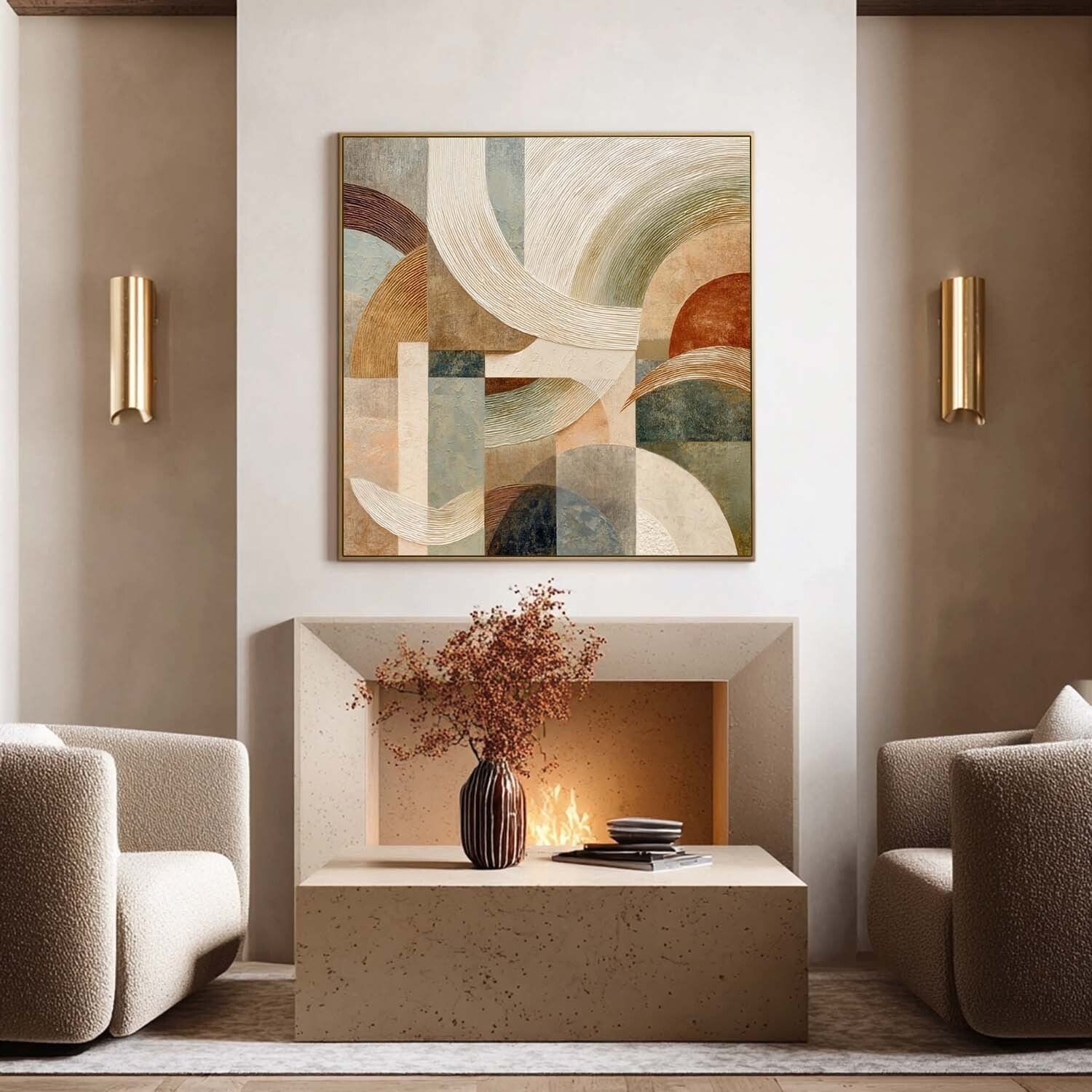 Wall Art Semicircle Geometric Abstract - Neutralighting