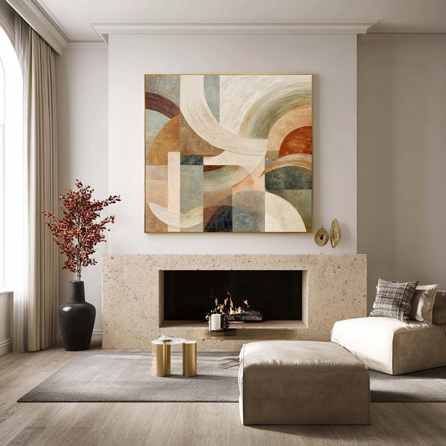 Wall Art Semicircle Geometric Abstract - Neutralighting