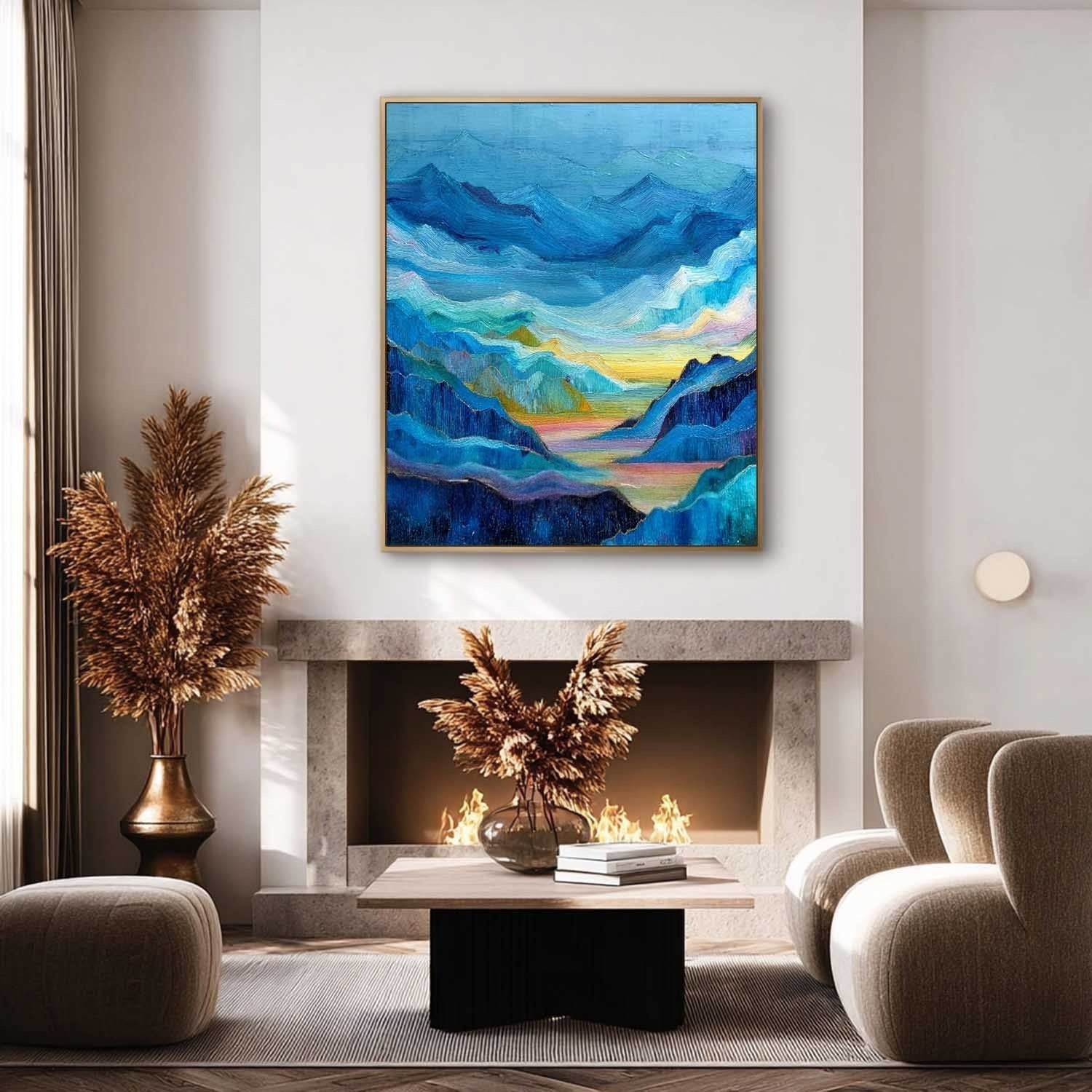 Wall Art Textured Mountain Landscape Oil Painting - Neutralighting