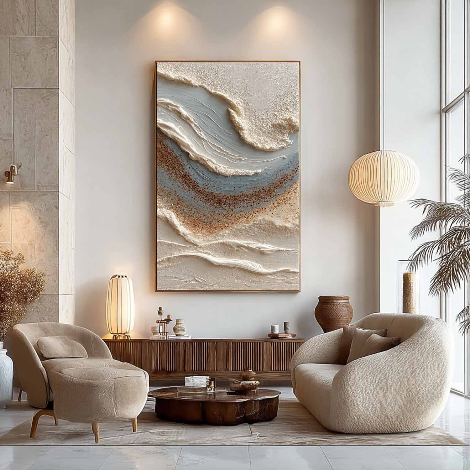 Wall Art Coastal Wave Impasto Beach Scene - Neutralighting