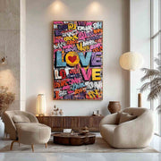 Vertical Graffiti Love Pop Art Impasto Painting - Neutralighting