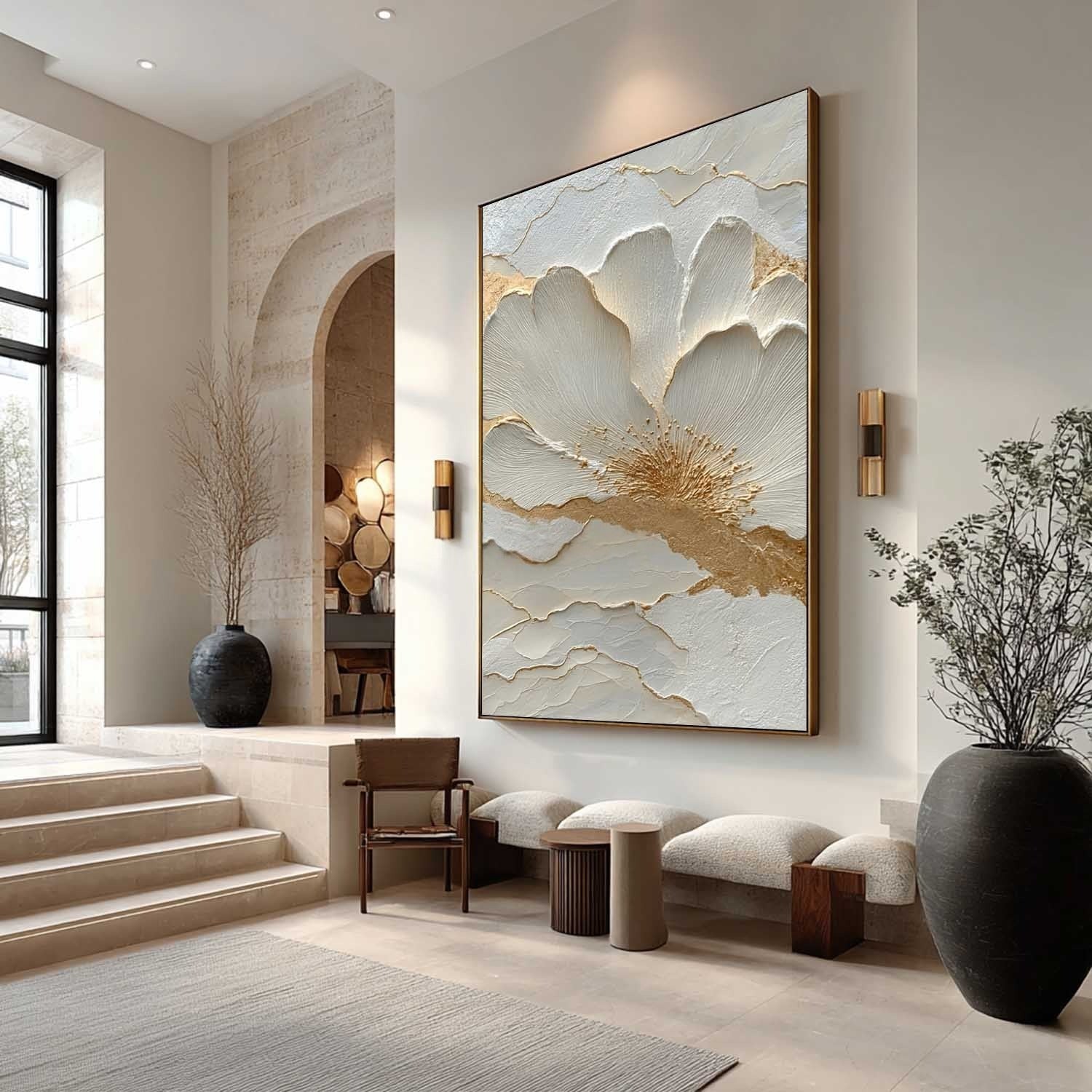 Wall Art Textured Floral Painting - Neutralighting