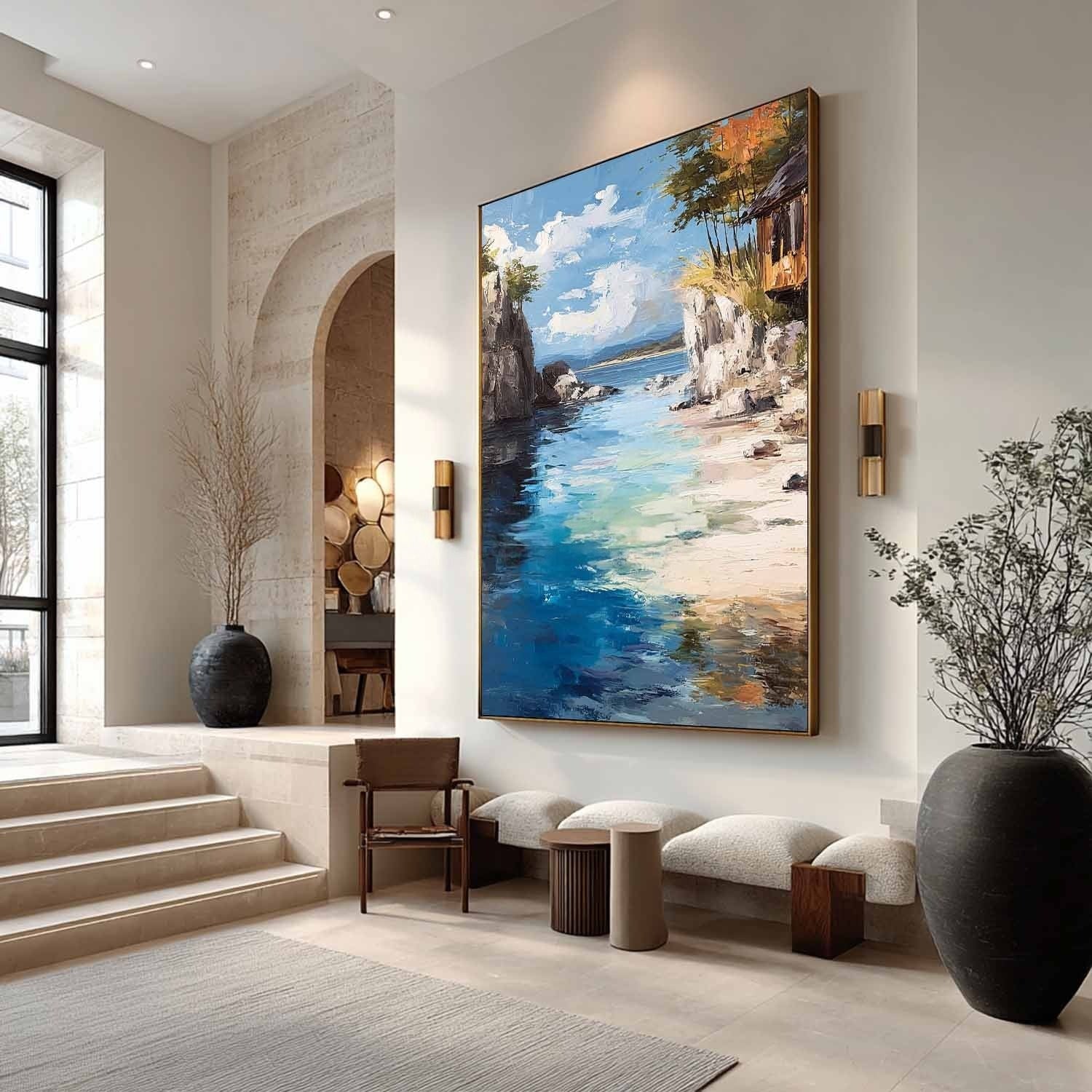 Secluded Cliffside Cove Impasto Painting - Neutralighting